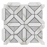 Calacatta Gold Italian Marble with Carrara White Triangles Geometrica Mosaic Tile Honed (Matte)